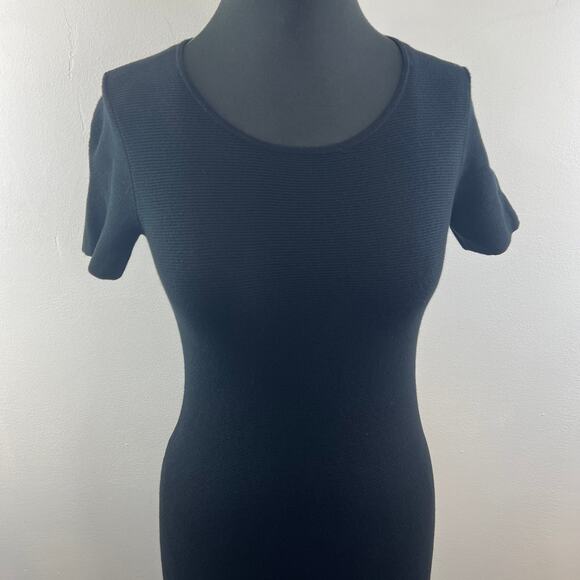 THEORY Andreeza Enchanted Black Bodycon Dress Rib Knit Round Neck Pullover Sz P - Picture 3 of 11